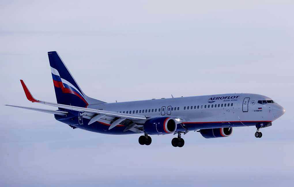Passenger planes at Tolmachevo International Airport in Novosibirsk, Russia