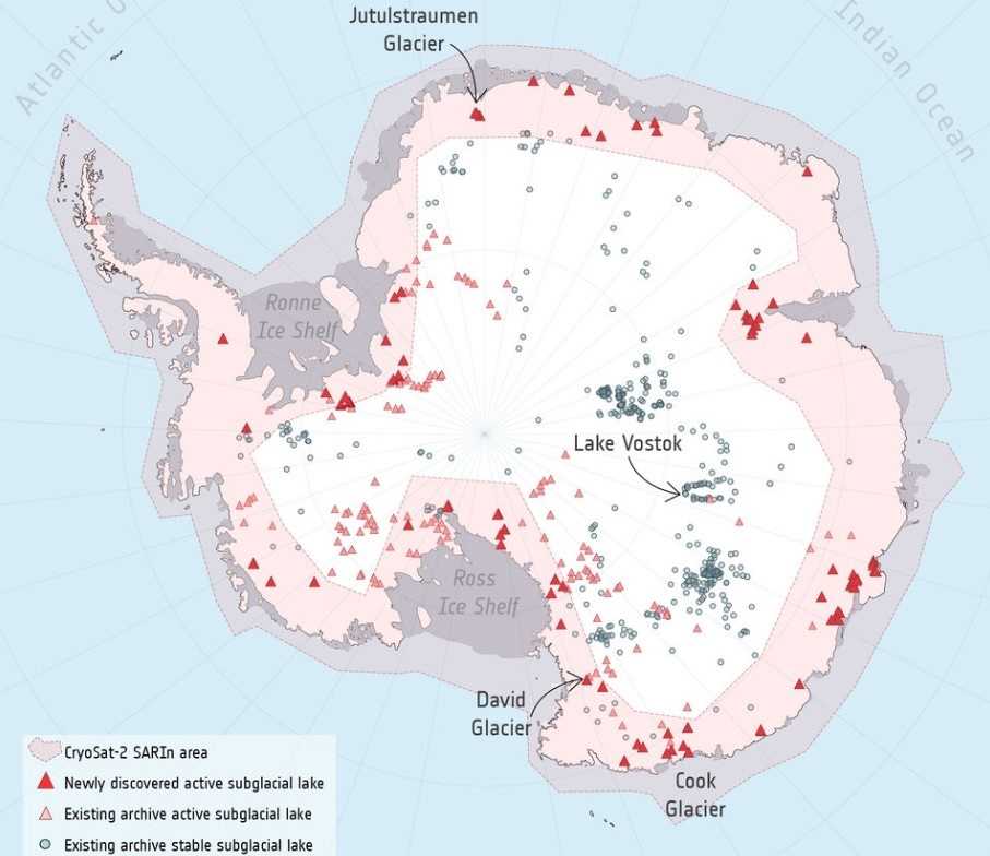 Docenas de nuevos lagos descubiertos bajo el hielo de la Antártida