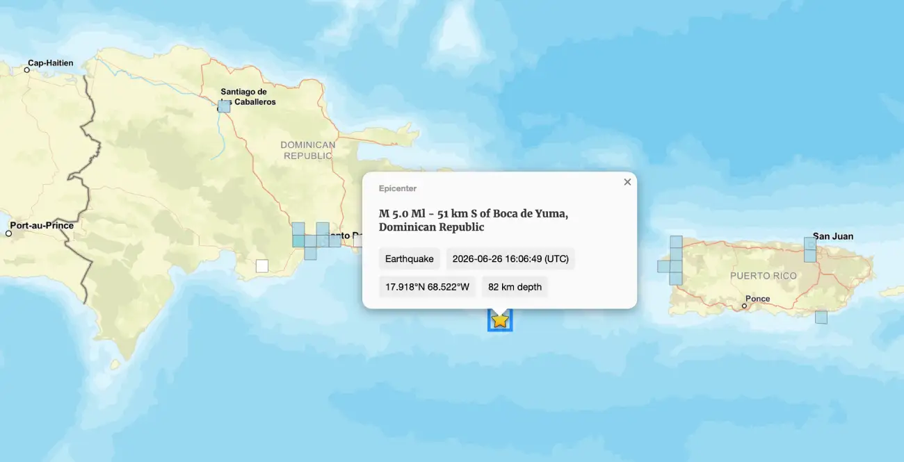 Sismo de 5,2 sacude a República Dominicana y evacúan preventivamente edificios en la capital