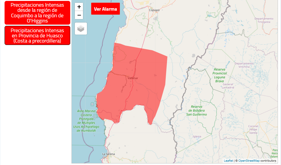 Se extiende la alarma meteorológica para Huasco en Atacama por precipitaciones intensas